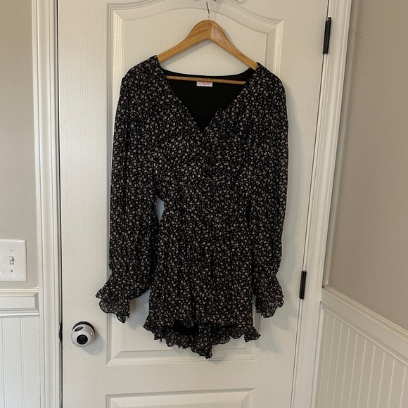 Pink Lily Pants - Pink Lily Black Floral Jumpsuit